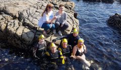 Celebrating one of the first donation towards the MRI scanner appeal (left to right): Laura Thomson Kain, Lisa Ward, Erica Leask Mikolajczak, Emma Knight, Shona Manson, Emma Williamson, Catriona Barr.