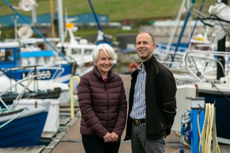 SSMO inshore coordinator Carole Laignel with Total E&P UK's Simon Hare pictured in Lerwick.