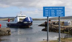 The Bigga arriving at Gutcher. Photo: Hans J Marter/Shetland News