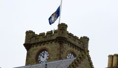 The Lerwick Town Hall flag on Monday. Photo: Shetland News