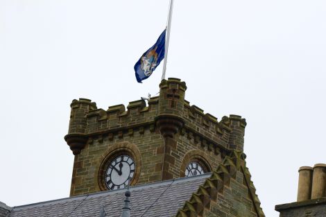 The Lerwick Town Hall flag on Monday. Photo: Shetland News