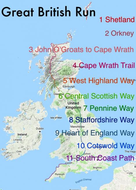 Faith Addison's 1,500-mile long route from Shetland to Land's End.