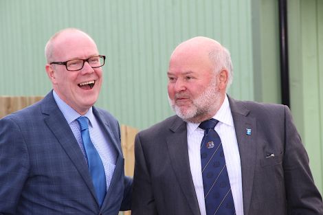 Chair of the council's development committee Alastair Cooper (right) lobbying housing minister Kevin Stewart with the aim to extract more funding from the Scottish Government. Photo: Hans J Marter/Shetland News