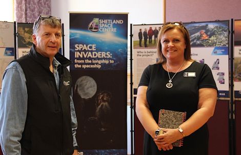 Frank Strang and Carol Duncan, Shetland Space Centre project assistant. Photo: Hans J Marter/Shetland News