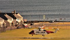 The coastguard helicopter landing at the emergency Clickimin landing site earlier this year. Photo: Margaret Clark