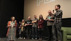 Some of Shetland's amateur film makers introducing their films ahead of the Home Made screening on Friday evening. Photo: Shetland News