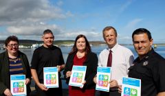 Left to right: HIE Shetland manager Rachel Hunter, chief inspector Lindsay Tulloch, SIC chief executive Maggie Sandison, NHS Shetland chief executive Ralph Roberts and fire service area manager Iain Macleod. Photo: Chris Cope