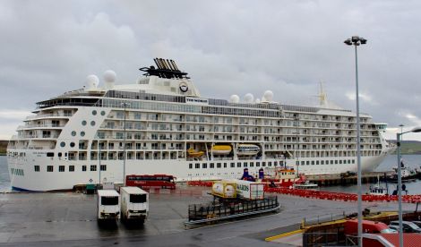 The World at Morrison Dock on Thursday morning. Photo: Chris Cope/Shetland News