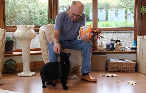 Dusty is a one year old tomcat found at the Rova Head waste dump when he was a young kitten. After careful fostering Dusty moved in with his new owner Dave Kirk, from Tingwall. Photo: Hans J Marter/Shetland News.