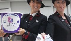 Loganair staff Helen McGrath and Sharon Williams collect for CLAN. Photo: Loganair.