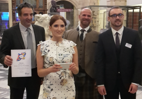 Scottish Water staff with the award. Left to right: Alan Blance (treatment team leader Shetland, Lauren Dixon (sustainable land Management), Jared Stewart (sustainable land management), Kenneth Johnston (senior treatment op Shetland)