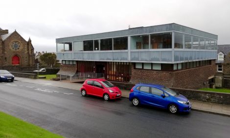 The old library building with the current library, in the former St Ringan's church, on the left. Photo: Chris Cope