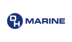 Logo featuring a blue circle with "DH" inside it, followed by the word "MARINE" in blue uppercase letters.