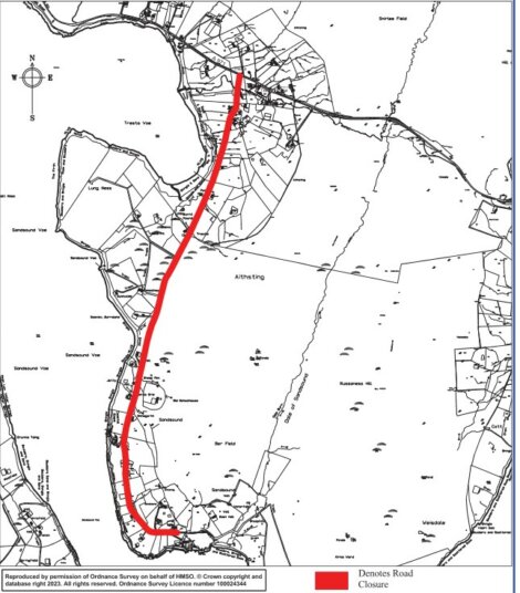 A map illustrating a road closure in red, spanning from Frieth to A4155 near Marlow, crossing through nearby villages. The map uses black lines for roads and grey areas for locations.