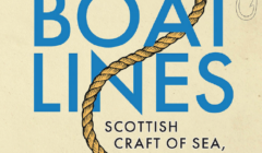 Cover of the book titled "Boat Lines: Scottish Craft of Sea, Coast, and Canal" with an illustration of a rope and a hook.