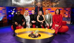 A group of people sitting on a couch on the graham norton show.