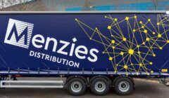 A blue truck with the words menzies distribution on it.