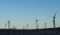 A group of wind turbines.