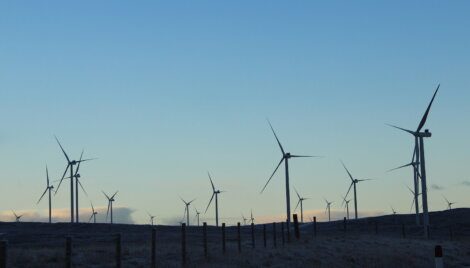 A group of wind turbines.