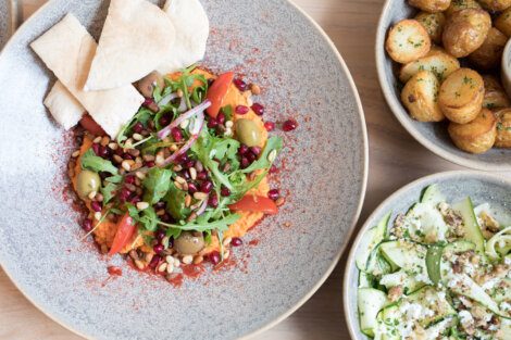 A plate of food on a table.