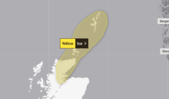 A map showing the location of a yellow typhoon.