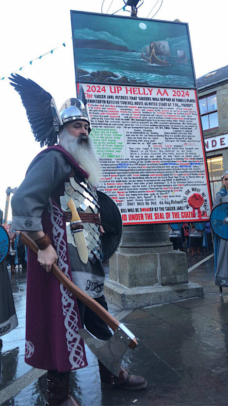 A man dressed as a viking.