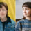 A split image showing two people. On the left, a person with short hair wearing a denim jacket in front of a yellow background. On the right, a person with shoulder-length hair wearing a patterned sweater.