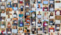 A collage of people holding certificates from Vasculitis Awareness Scotland, with smiling faces and diverse backgrounds.