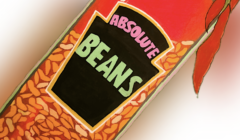 Illustrated can labeled "Absolute Beans" with images of beans in the background.