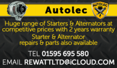 Advertisement for autolec's automobile starters and alternators with contact information.